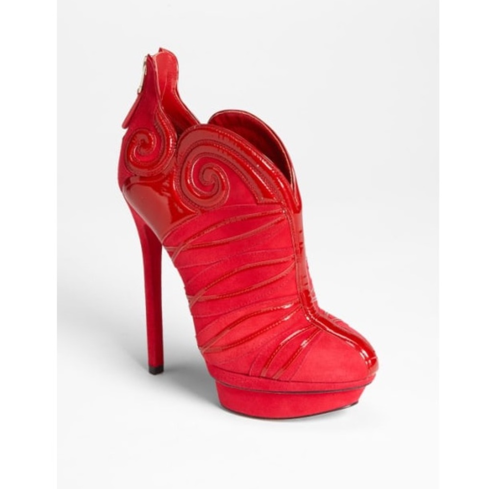B Brian Atwood Figara red suede swirl booties